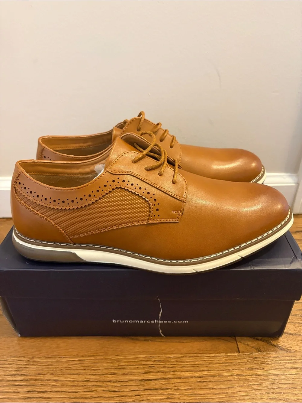 Men's Cognac Lace-Up Oxford Shoes by Bruno Marc